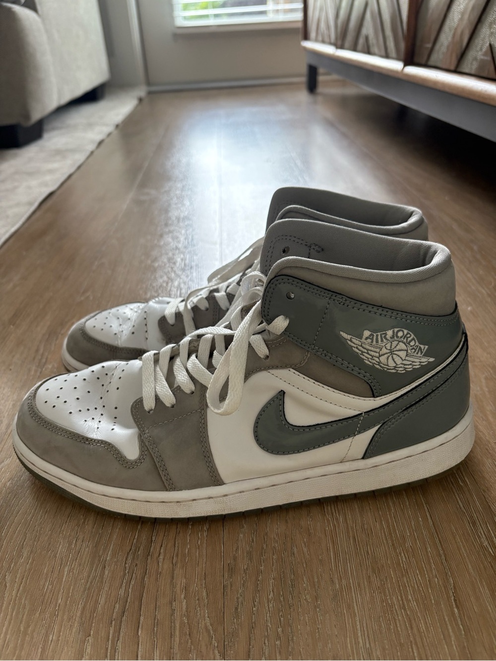 Nike Air Jordan 1 Mid White and Gray Men's Sneakers